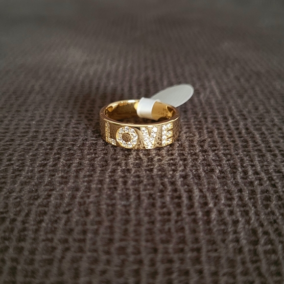 Simply Silver Gold💛 "LOVE"♥️ Flat Band Ring💍 - NIB - Picture 16 of 16